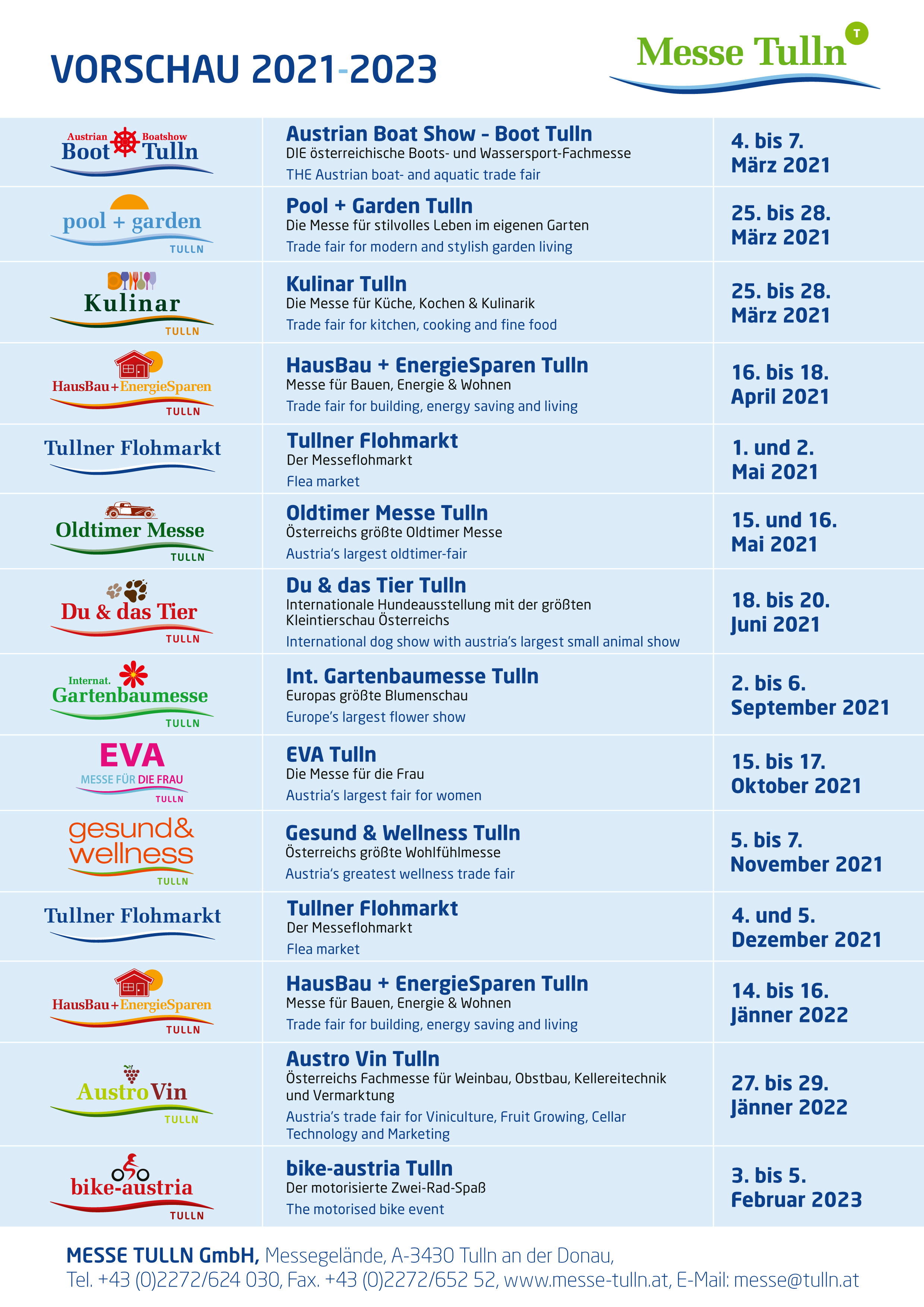 Messe Tulln Messe Kalender 2021 messe kalender